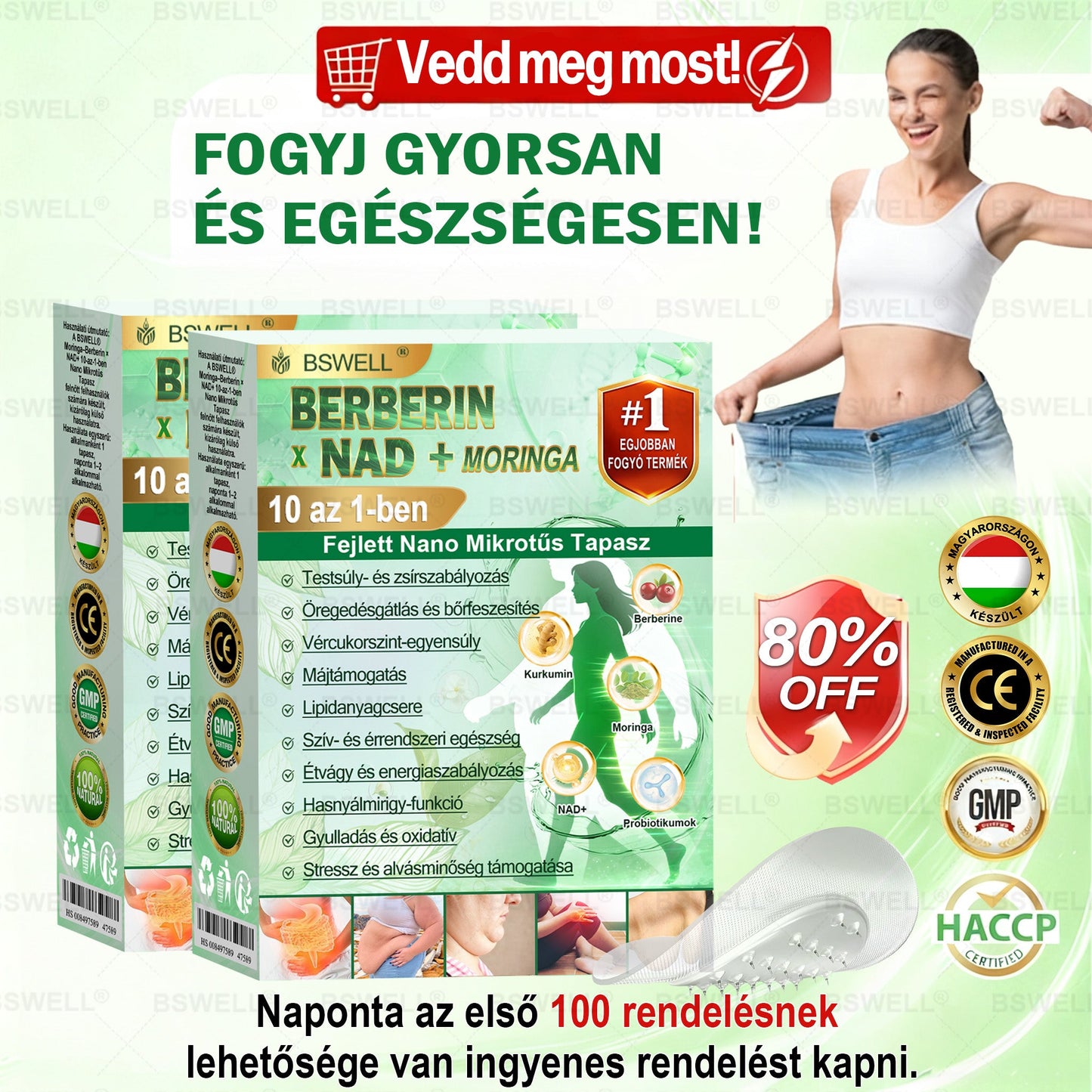 BSWELL® Nano mikrotűs karcsúsító tapasz (Csak naponta egyszer, látható változások 28 nap alatt) ✅ Elhízás, szív- és érrendszeri egészség, cukorbetegség, alvási apnoé, bélflóra, ízületi problémák és egyéb tünetek esetén